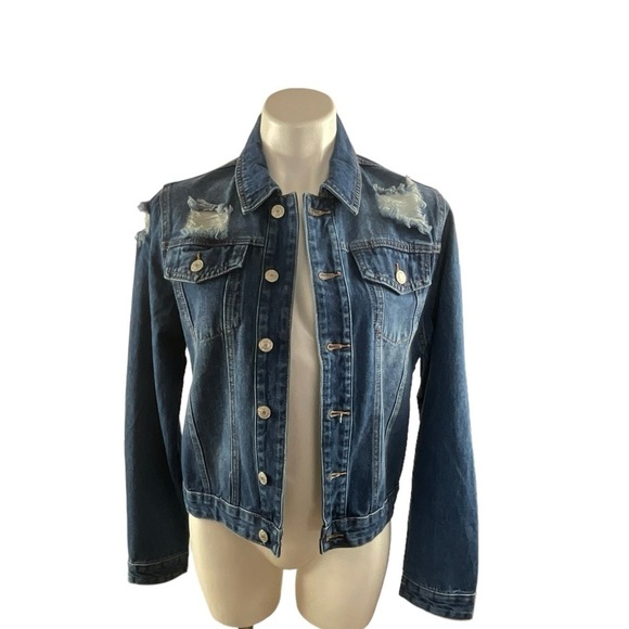 Denim Blvd Destroyed Distressed Classic Cut Denim Jean Jacket - Picture 2 of 11